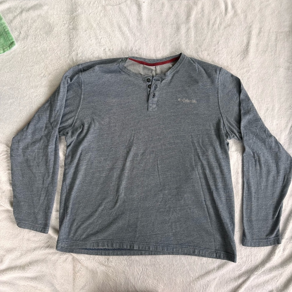 Columbia Long Sleeve Henley Shirt Gray Lightweight Casual Outdoor Size XL